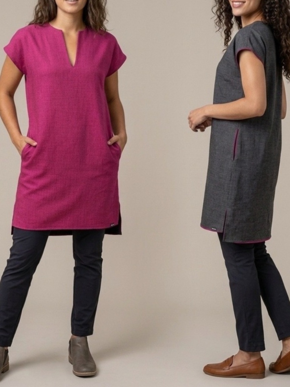 NWT BetaBrand Reversible Shift Dress Tunic Length Dress Grey Pink Pockets Sz Med
